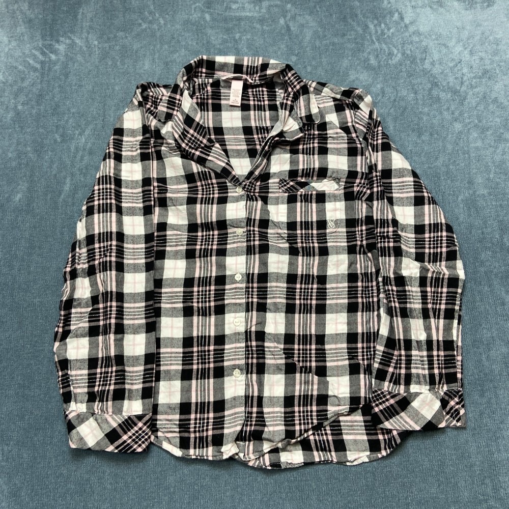Victoria's Secret Shirt Womens Medium Multicolor Plaid Long Sleeve Round Hem